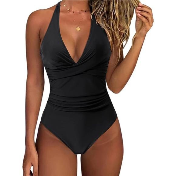 Women Sexy Tummy Control One Piece Swimsuits Halter Push Up